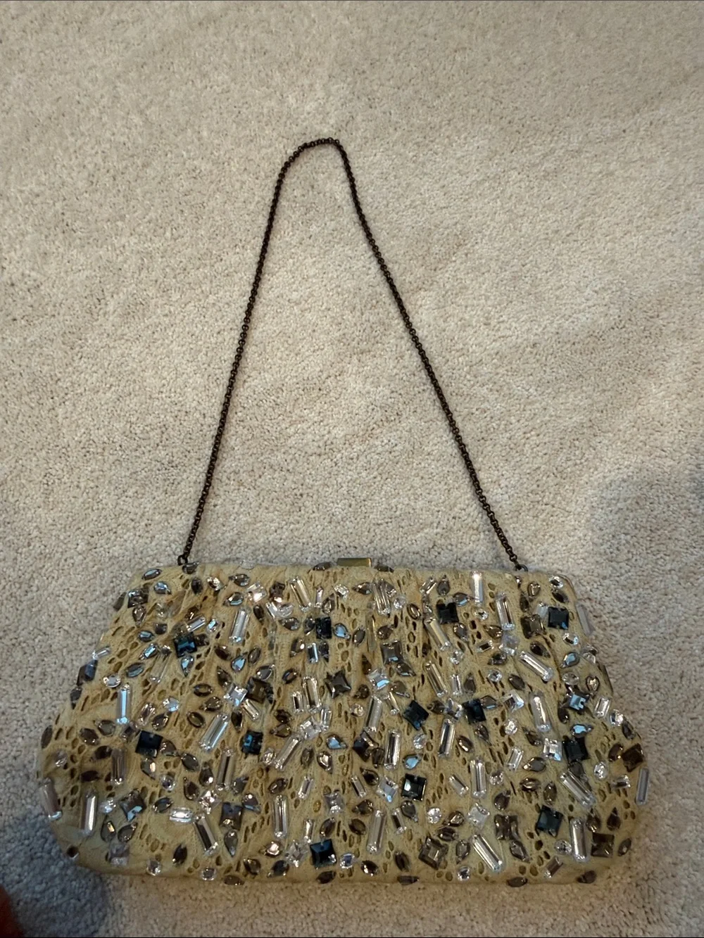 Gold Beaded Evening Clutch with Mixed Crystal Accents